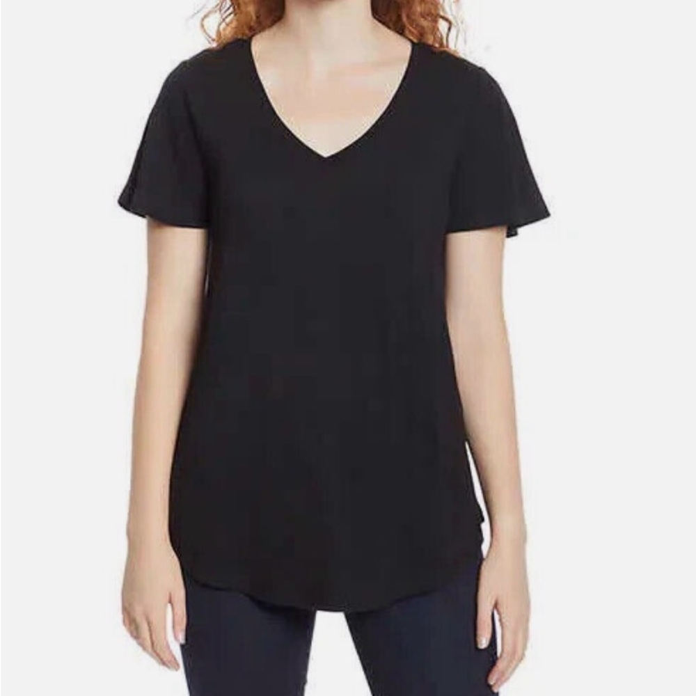 Jessica Simpson Women's Flutter Sleeve V-Neck Tee Black